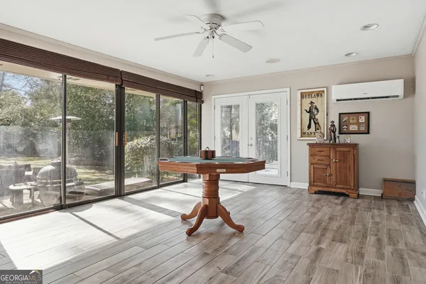 a living room with a large window