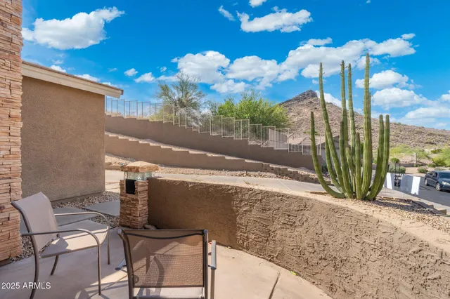 a view of a balcony with an outdoor space
