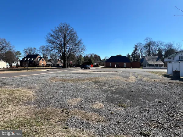 a view of dirt field with trees