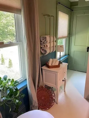 a room with furniture and a potted plant