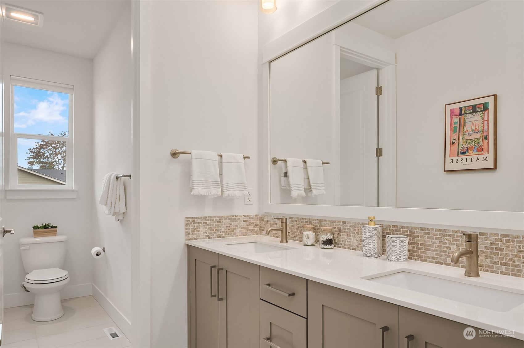 3322 219th Place Southeast Bothell, WA 98021 - Photo 30 of 37 a bathroom with a granite countertop sink mirror and toilet