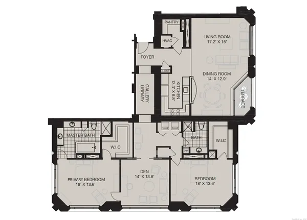 a view of a hall with wooden floor and a rug