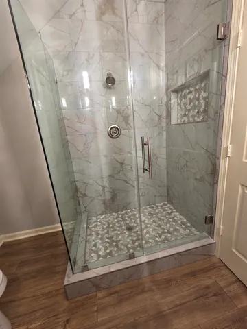 a bathroom with a shower