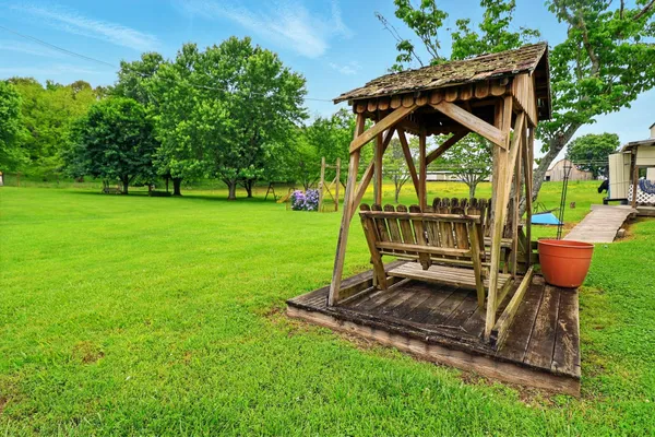 an outdoor space with garden