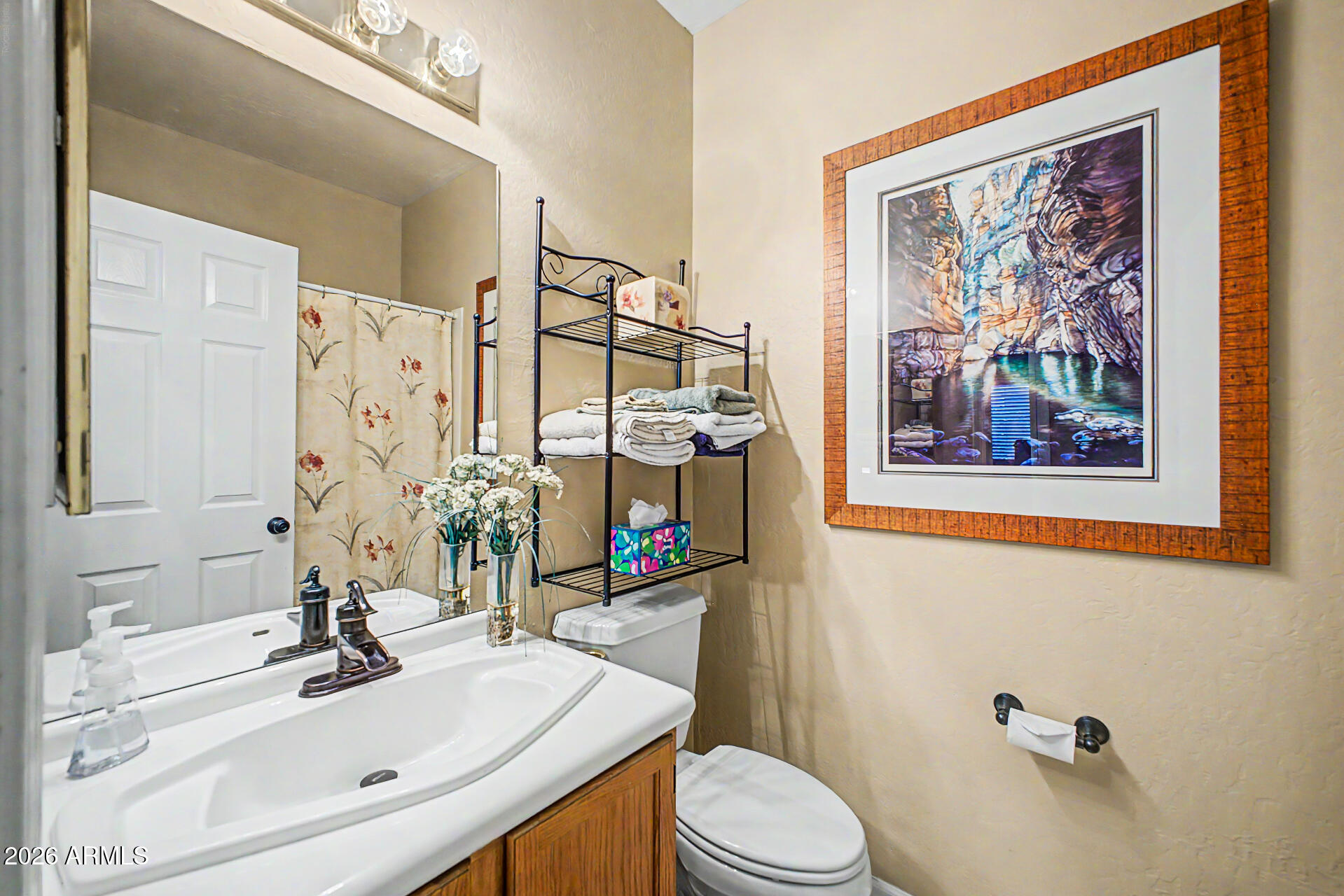 4309 East Rancho Caliente Drive Cave Creek, AZ 85331 - Photo 19 of 37 a bathroom with a sink mirror and toilet