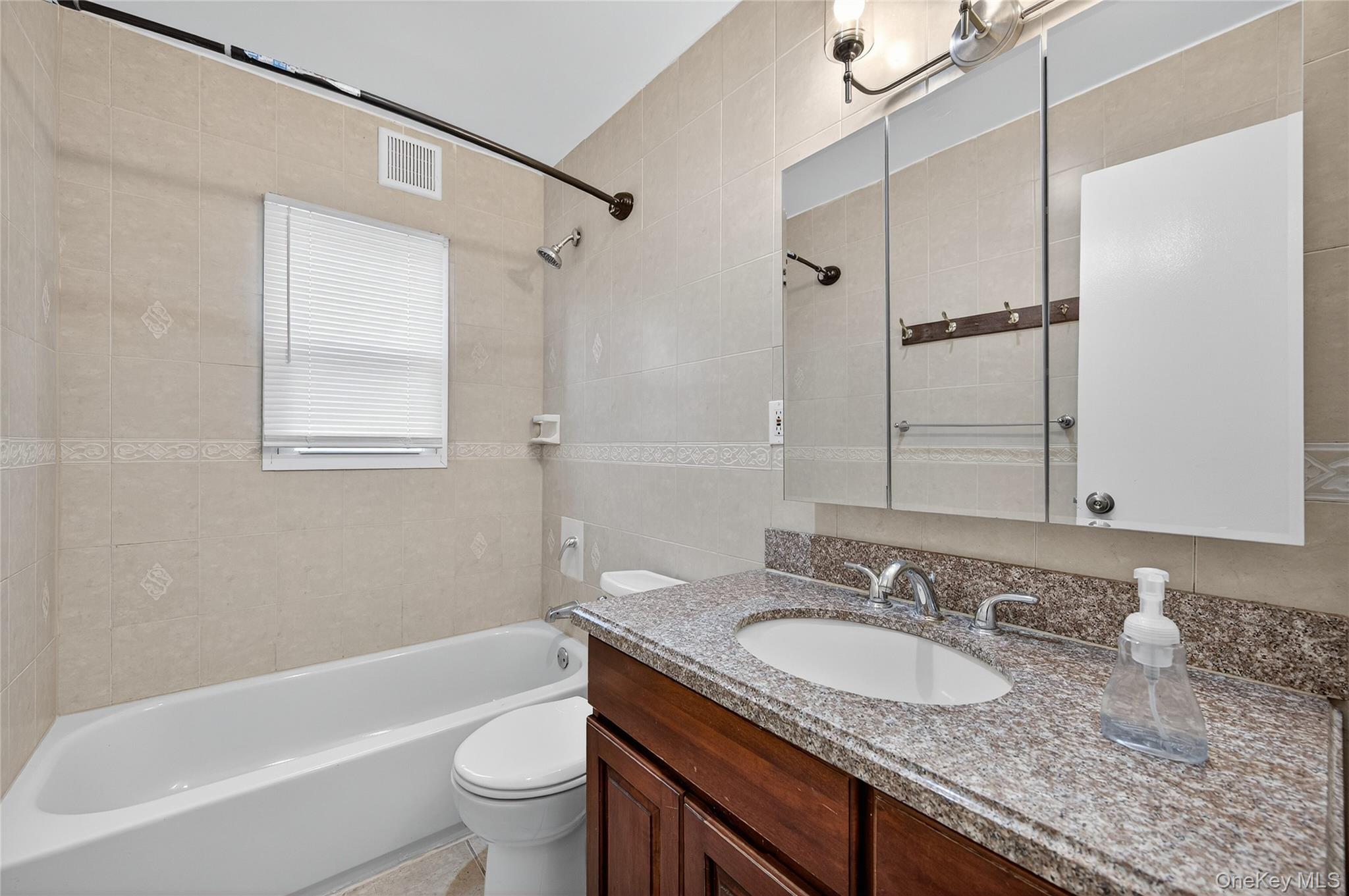 552 Old Country Road Plainview, NY 11803 - Photo 14 of 19 a bathroom with a granite countertop sink toilet and shower