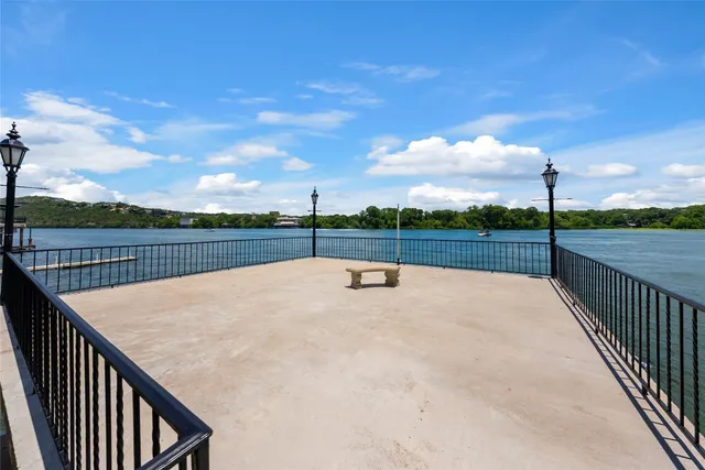 a view of a lake with a terrace