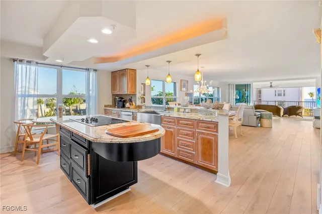 a kitchen with stainless steel appliances granite countertop a stove and a refrigerator