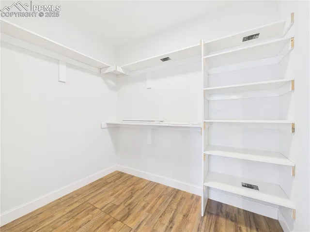 a view of an empty walk in closet