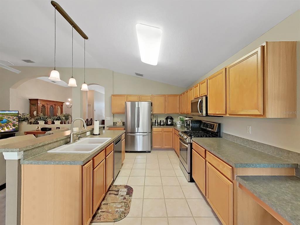 30612 Nickerson Loop Wesley Chapel, FL 33543 - Photo 17 of 47 a kitchen with stainless steel appliances a sink a stove top oven a counter space and cabinets