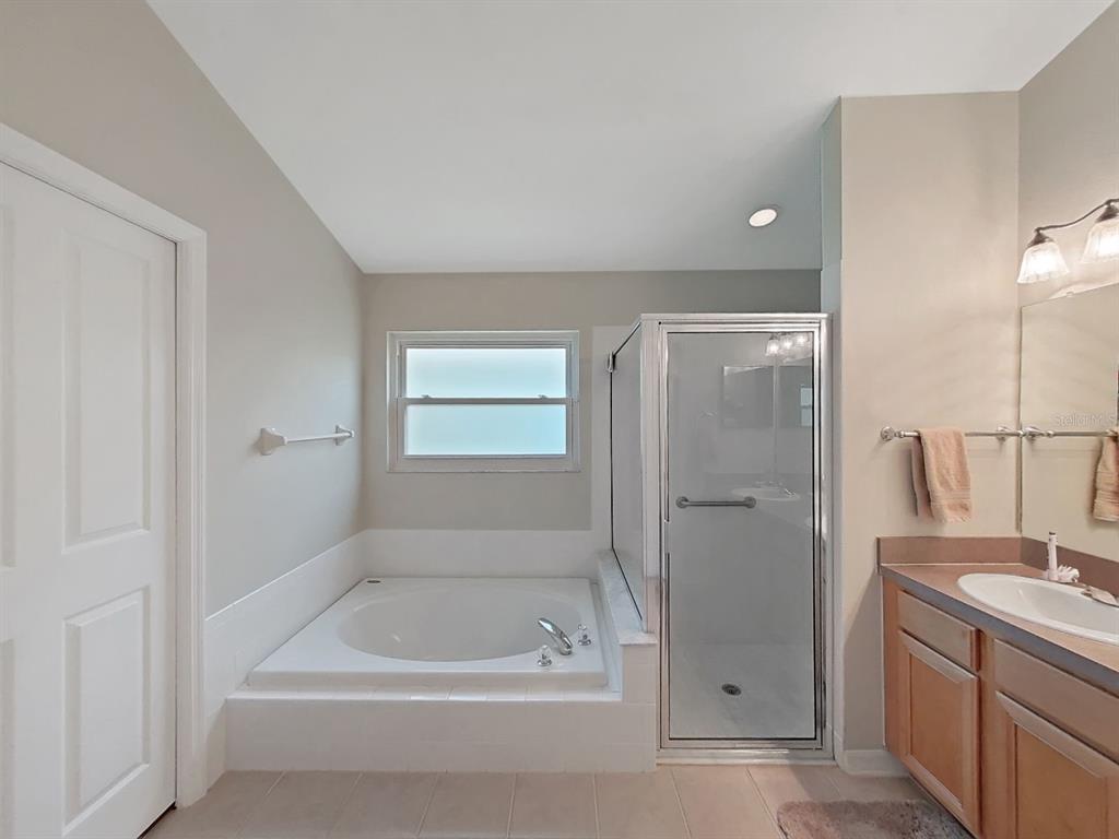 30612 Nickerson Loop Wesley Chapel, FL 33543 - Photo 28 of 47 a bathroom with a tub a sink and mirror