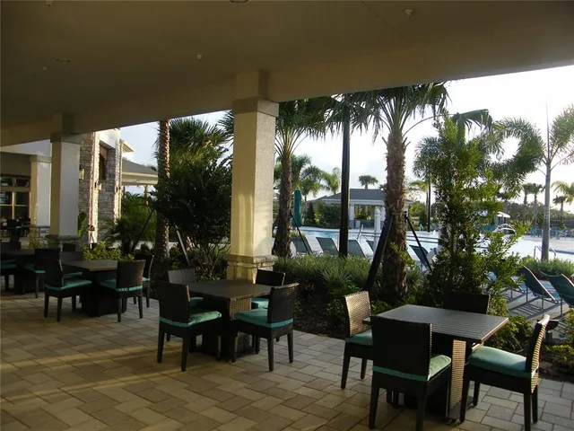 a view of a swimming pool with a park