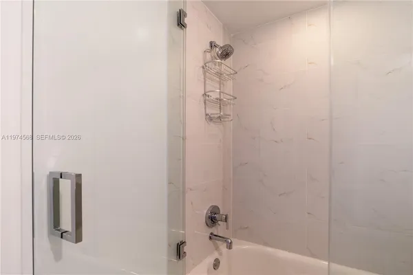 a bathroom with a bathtub