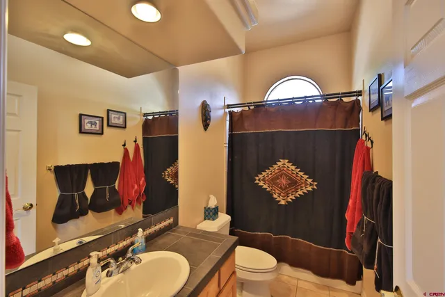 a bathroom with a sink mirror vanity and toilet