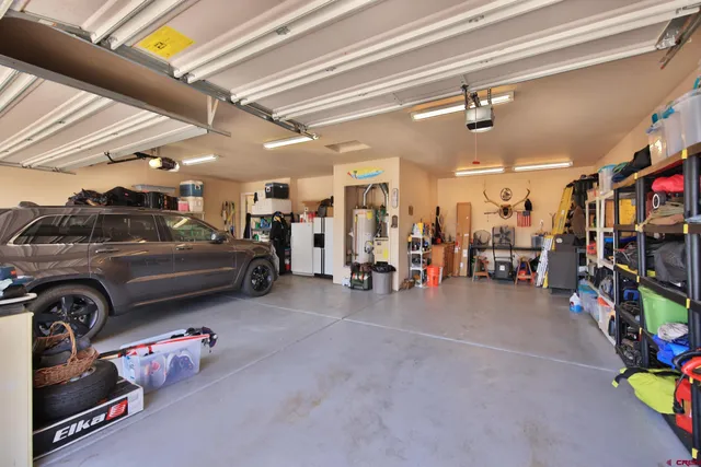 a view of a garage with gym equipment