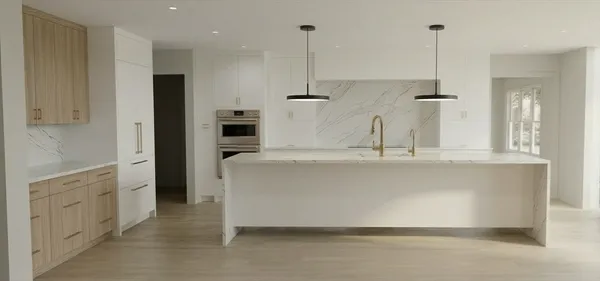 a bathroom with a double vanity sink a mirror and a shower