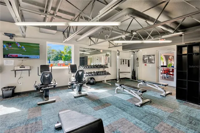 a view of a room with gym equipment