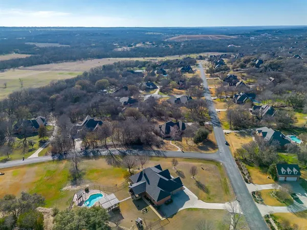 an aerial view of residential houses with outdoor space