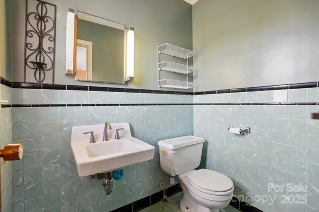 a bathroom with a toilet a sink and mirror