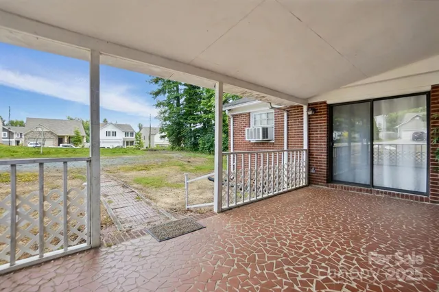 a view of a porch with a backyard