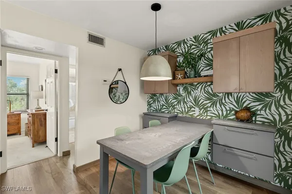 a view of a dining area with furniture