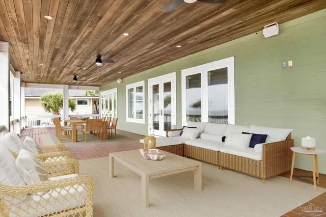 a view of a swimming pool and lounge chair