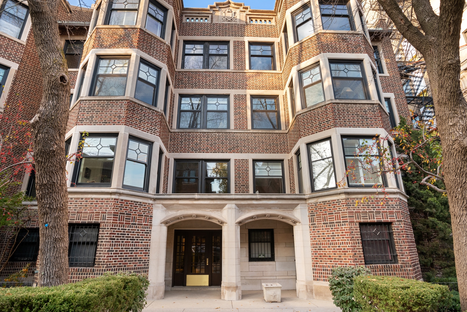 a front view of a multi story residential apartment building