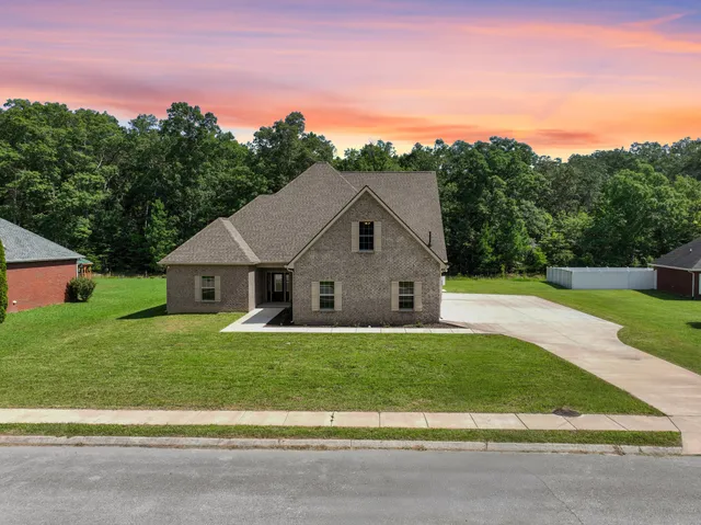 a front view of house with yard and green space