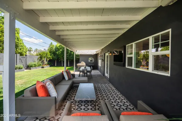 a view of porch with seating space