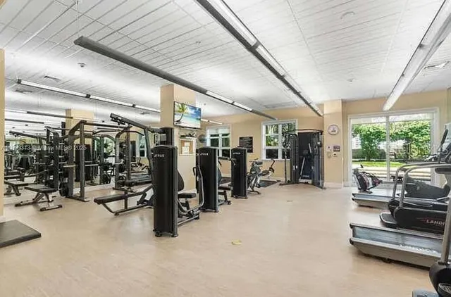 a view of a room with gym equipment