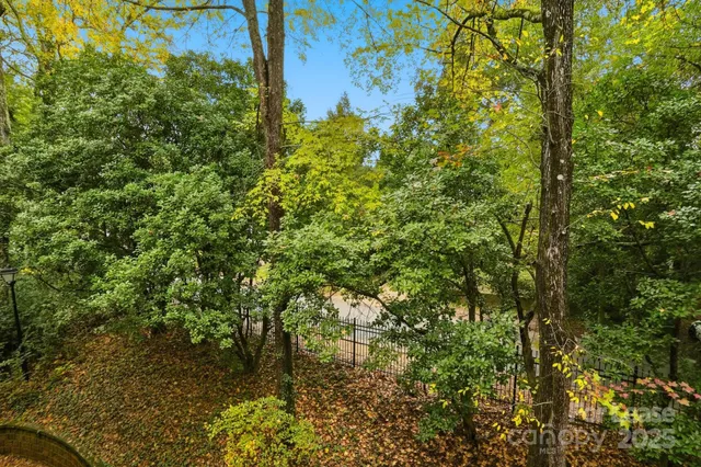 a view of a garden from a balcony