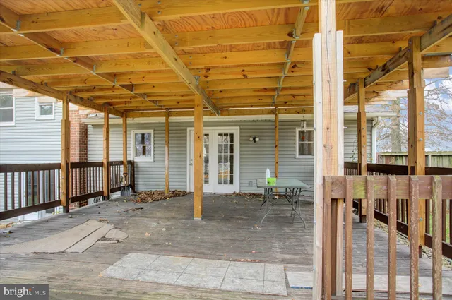 a porch with a glass door