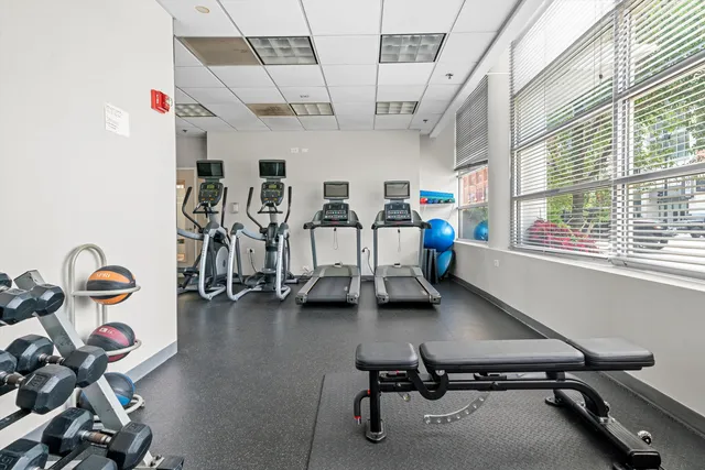 a view of a room with gym equipment
