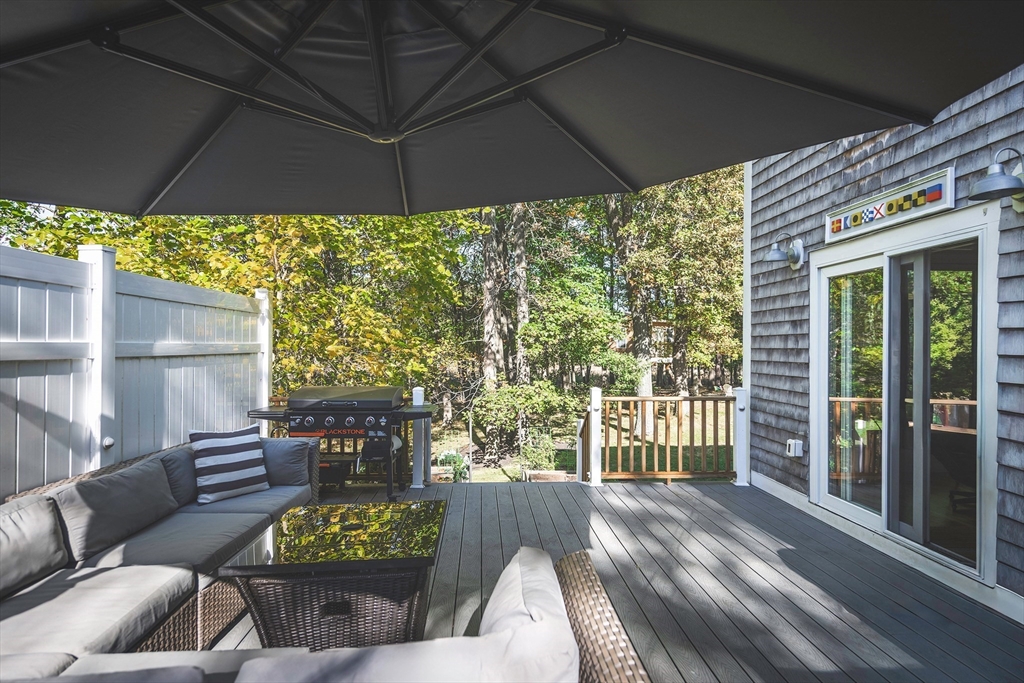 8 Old Essex Road Ipswich, MA 01938 - Photo 23 of 42 a view of a patio with couches under an umbrella