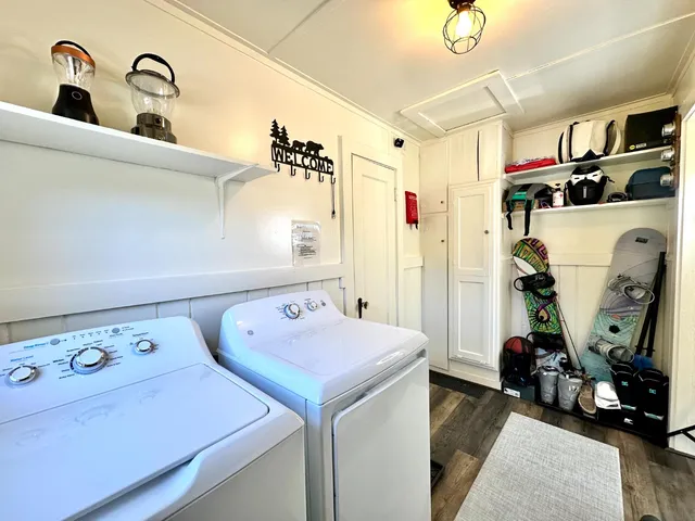 a storage room with washer and dryer