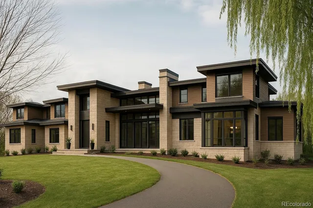 front view of a brick house with a yard