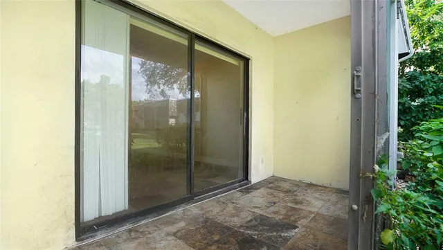 a view of a garden from a window