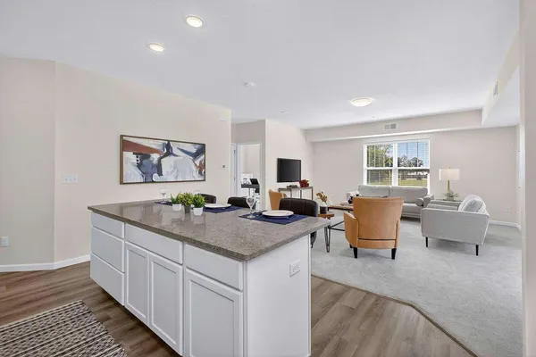 a living room with granite countertop furniture and a couch