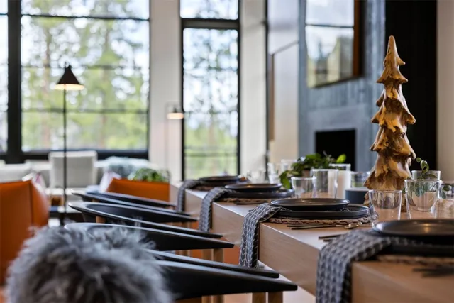 a room with furniture and a fireplace