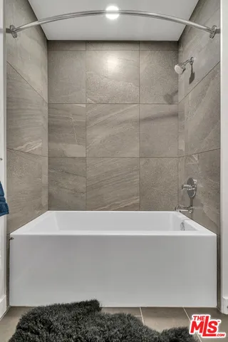 a bathroom with a bathtub