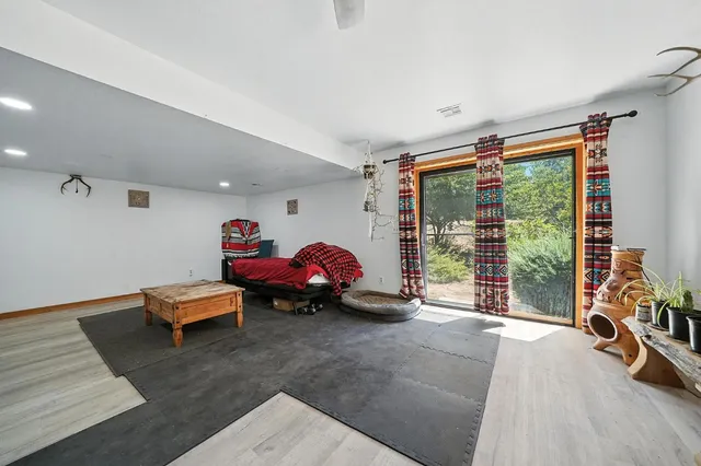 a aerial view of a house with a yard