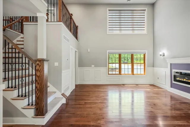 a view of a lush green forest with lots of trees