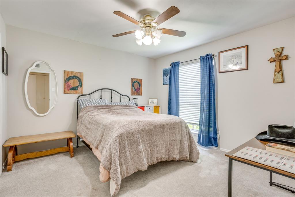 4102 Ridglea Country Club Drive, Unit 1503 Fort Worth, TX 76126 - Photo 6 of 21 Carpeted room featuring a ceiling fan with integrated lighting, a window with blinds, and white walls