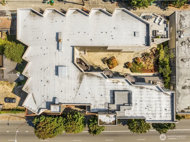 an aerial view of a large building