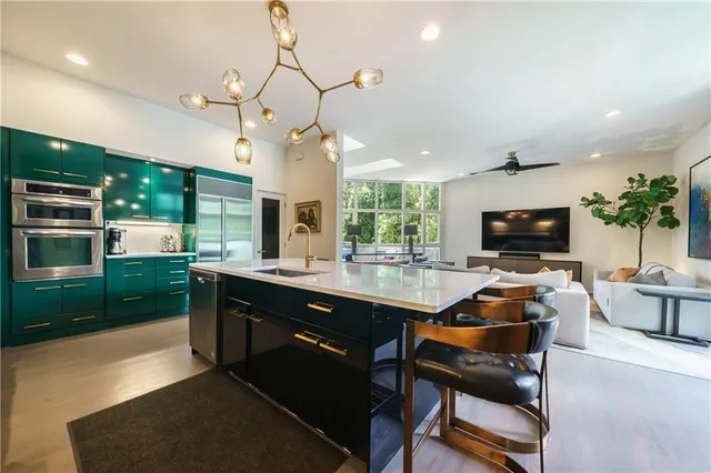 a living room with furniture and a window