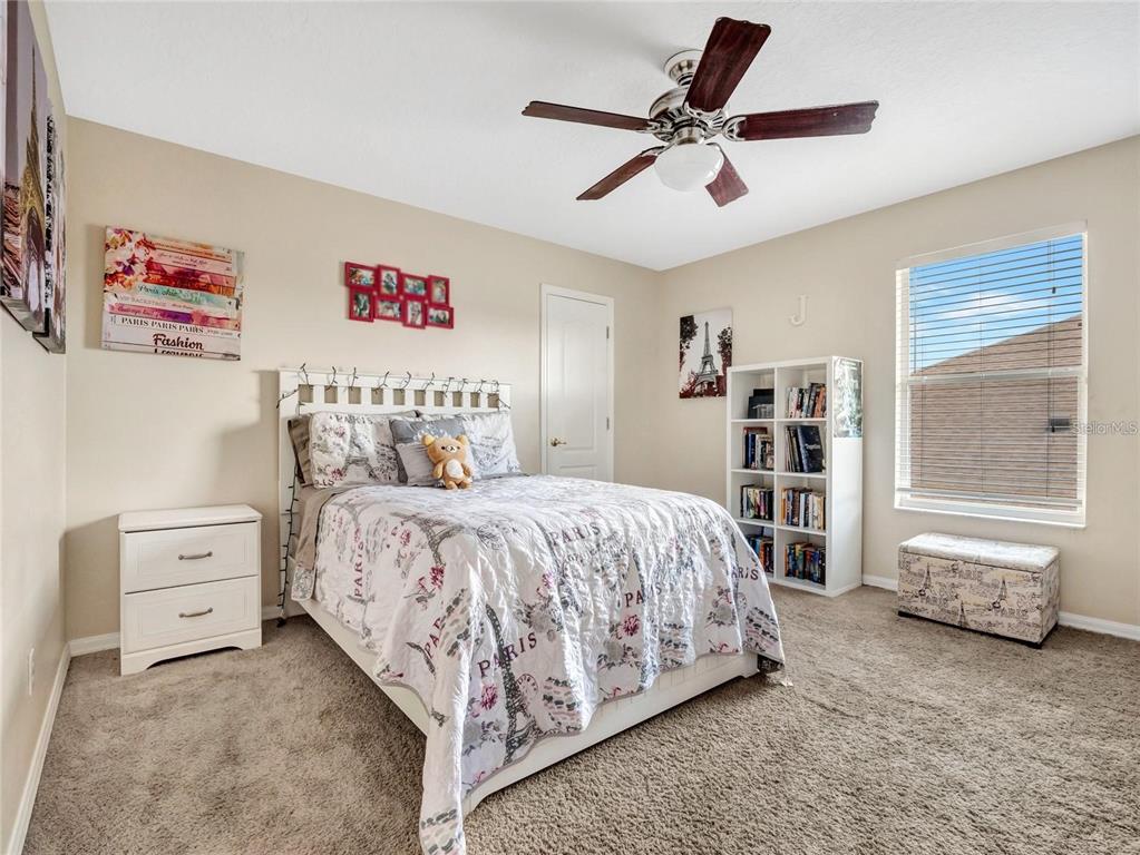 10023 Ians Ridge Road Orlando, FL 32832 - Photo 33 of 60 a bedroom with a bed a dresser and a book shelf