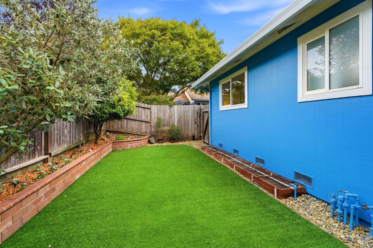 1544 Frederick Street Santa Rosa, CA 95401 - Photo 8 of 39 Beautiful artificial turf, always green, never needs mowing! There are Lemon and Guava Trees on the left. Garden beds on the right with auto water system.