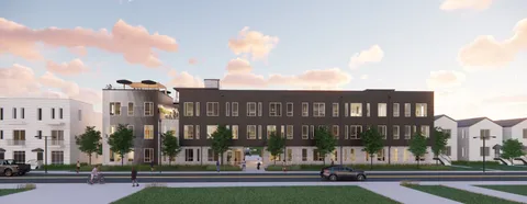 a front view of a multi story building