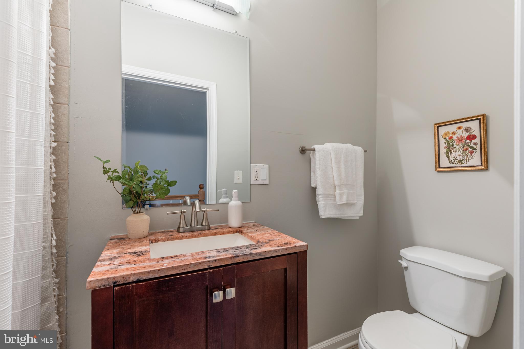 305 South Castle Street Baltimore, MD 21231 - Photo 17 of 28 a bathroom with a granite countertop sink and a toilet