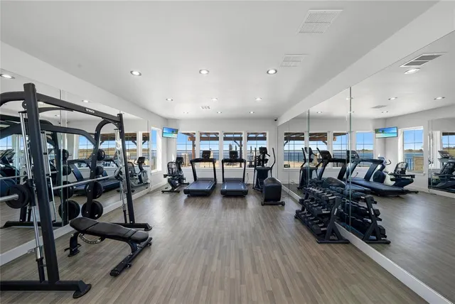 a view of a room with gym equipment